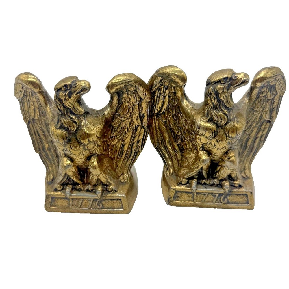 Vintage 1965 Brass Colonial Eagle Bookends‎ 1776 Patriotic USA Heavy Pair